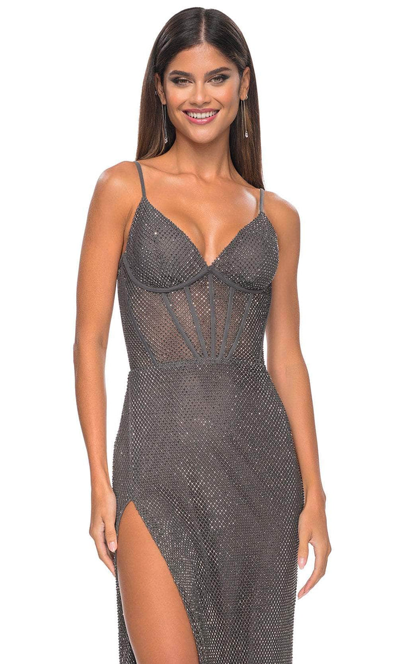 La Femme 32285 Fishnet Corset Prom Dress