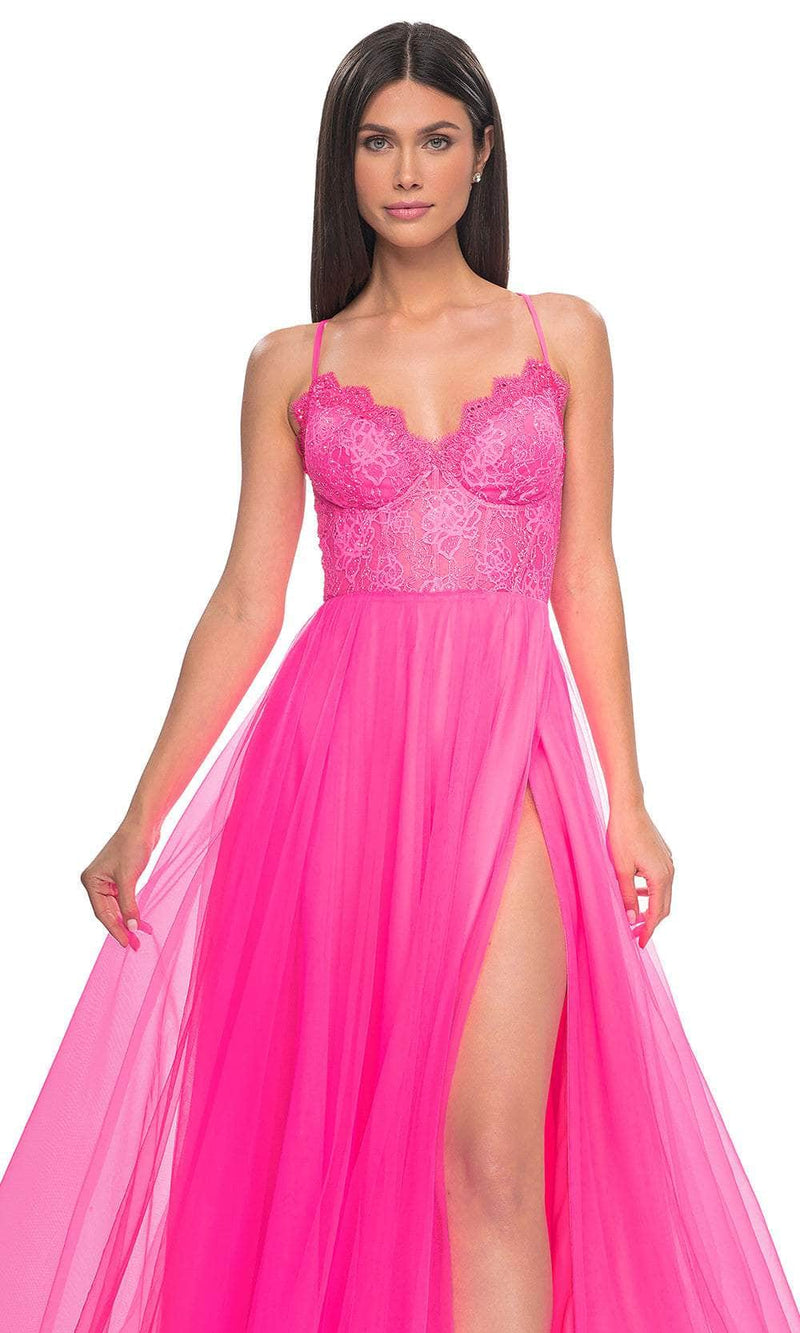 La Femme 32306 V-Neck Sheer Lace Bodice Prom Dress