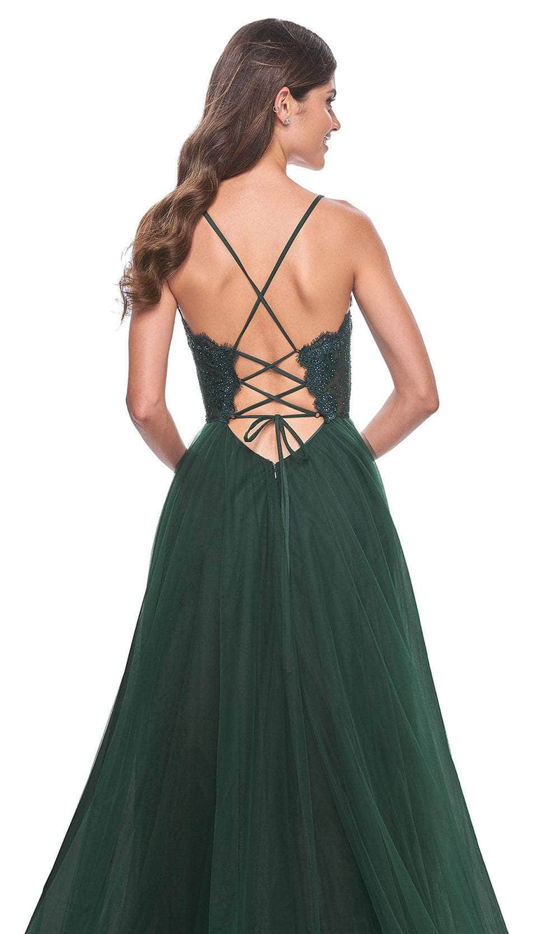 La Femme 32306 V-Neck Sheer Lace Bodice Prom Dress