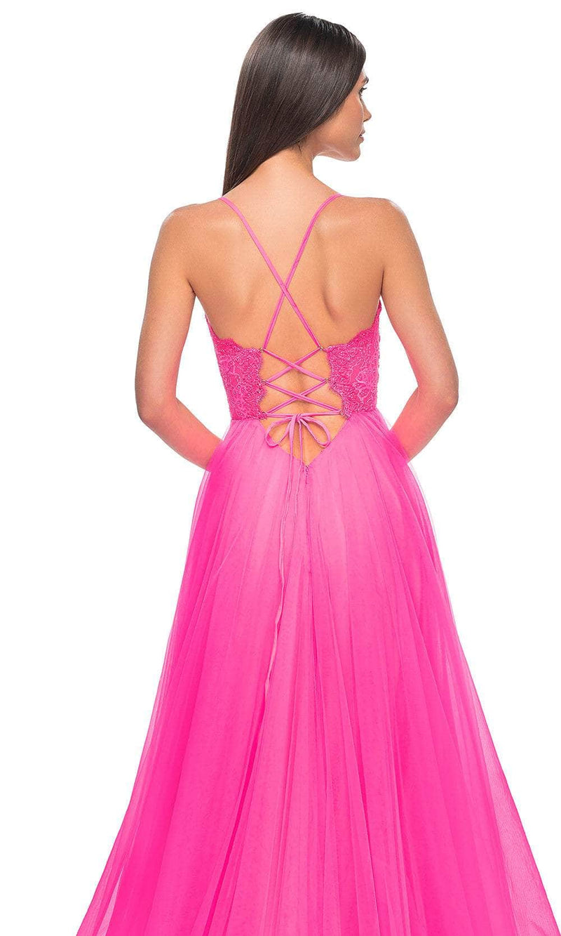 La Femme 32306 V-Neck Sheer Lace Bodice Prom Dress