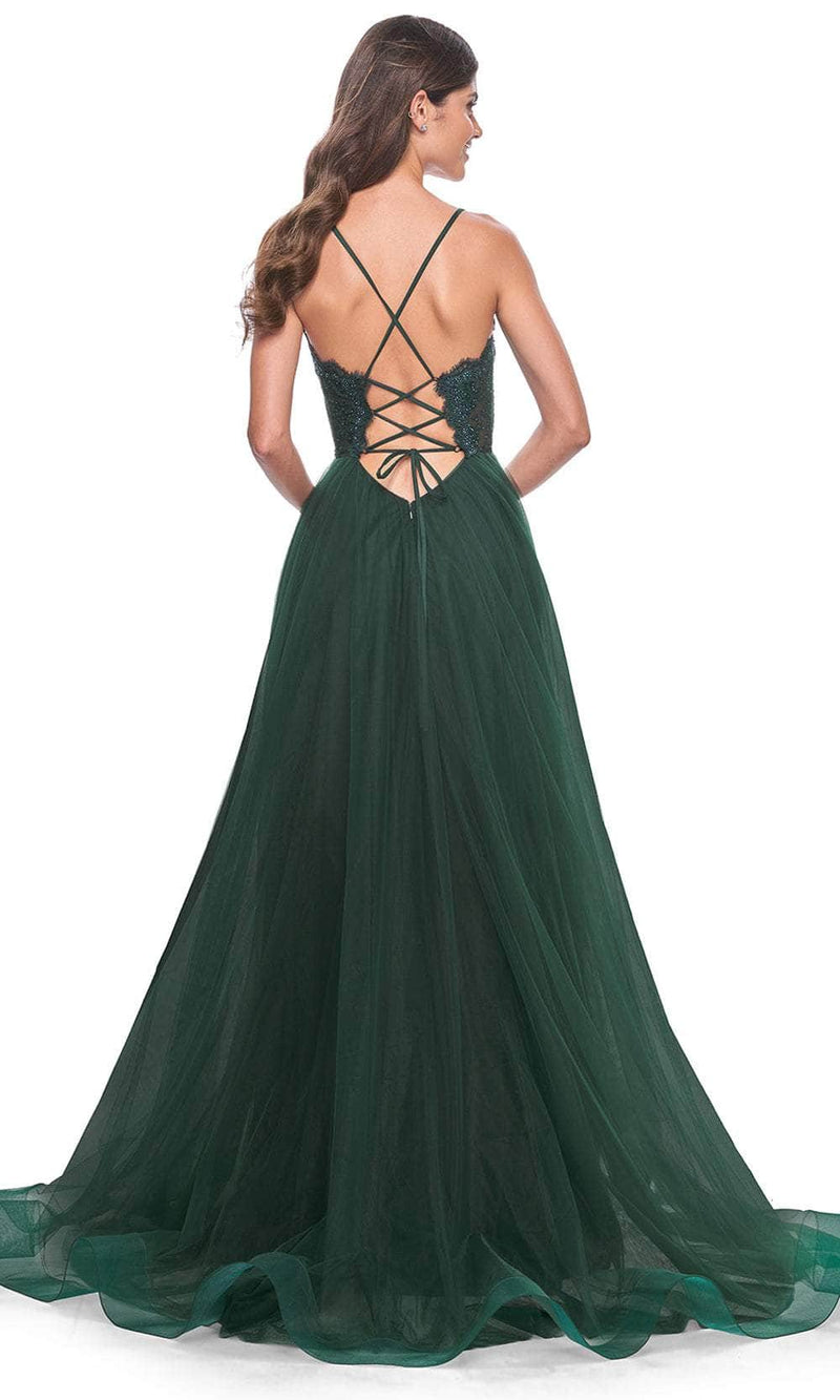 La Femme 32306 V-Neck Sheer Lace Bodice Prom Dress