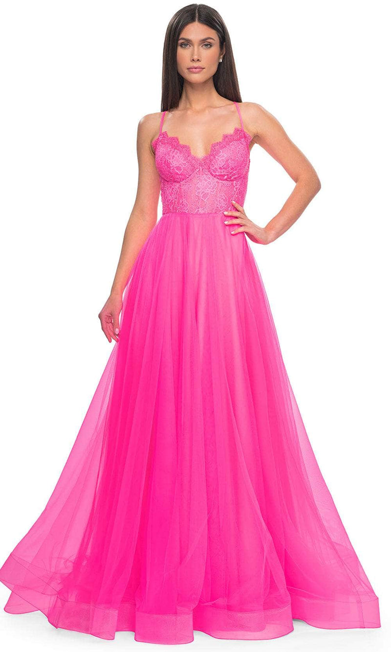 La Femme 32306 V-Neck Sheer Lace Bodice Prom Dress