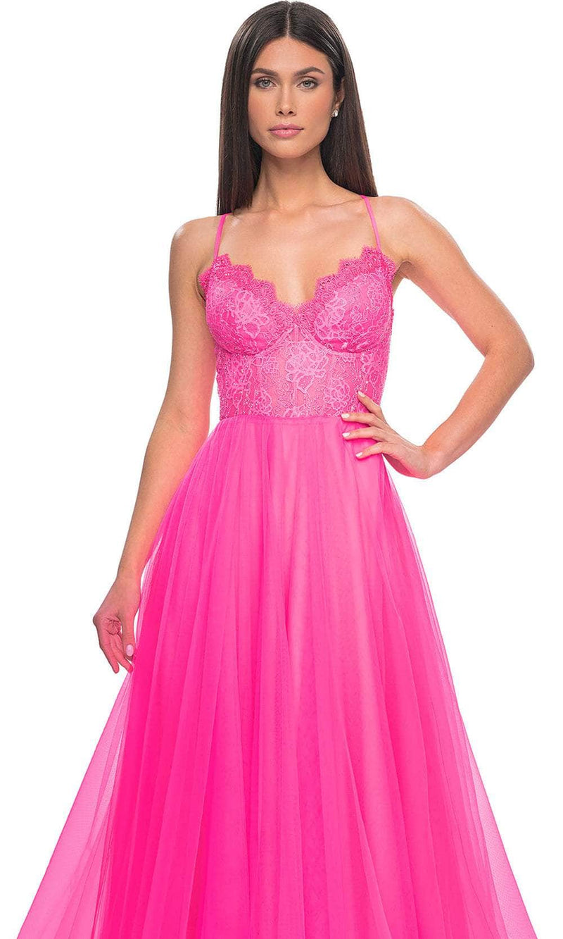 La Femme 32306 V-Neck Sheer Lace Bodice Prom Dress