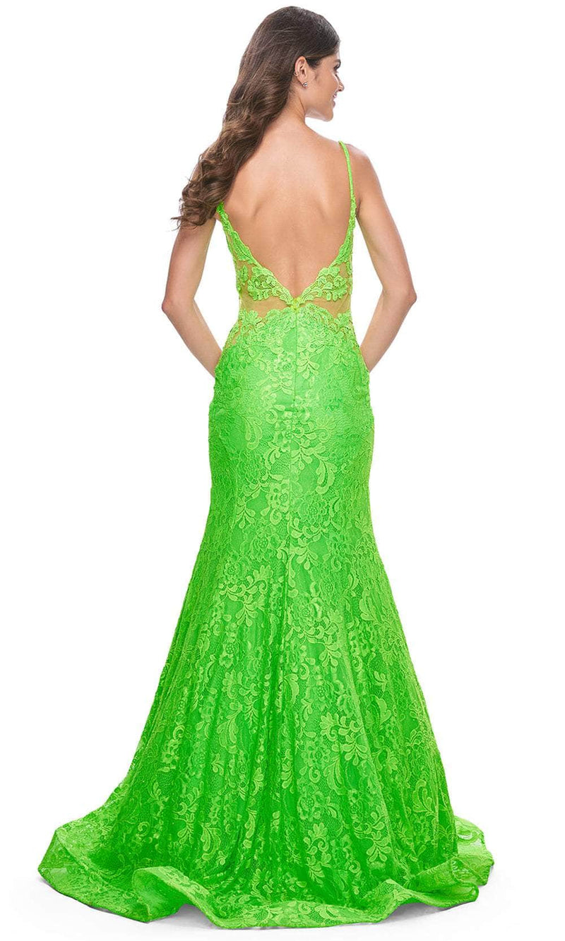 La Femme 32314 Plunging Neckline Floral Lace Prom Gown