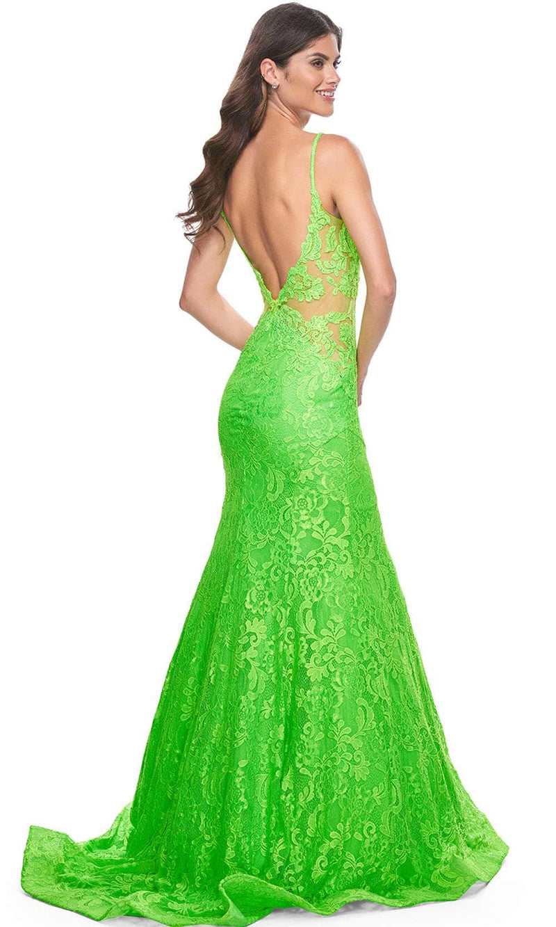 La Femme 32314 Plunging Neckline Floral Lace Prom Gown