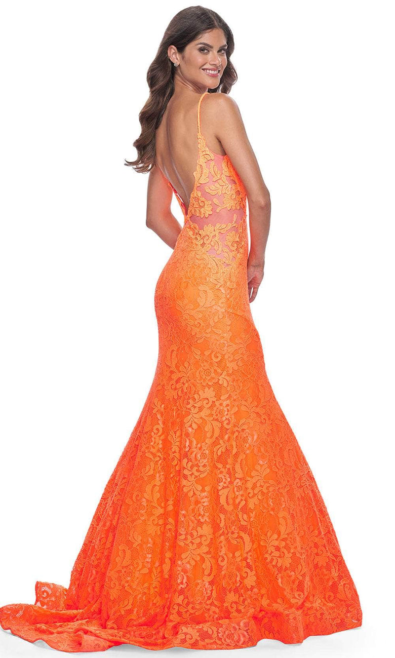 La Femme 32314 Plunging Neckline Floral Lace Prom Gown