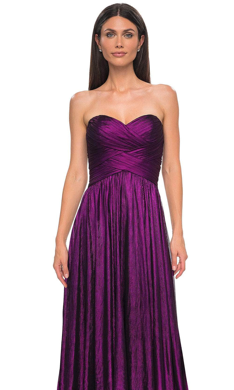 La Femme 32382 Metallic Chiffon Sweetheart Evening Gown