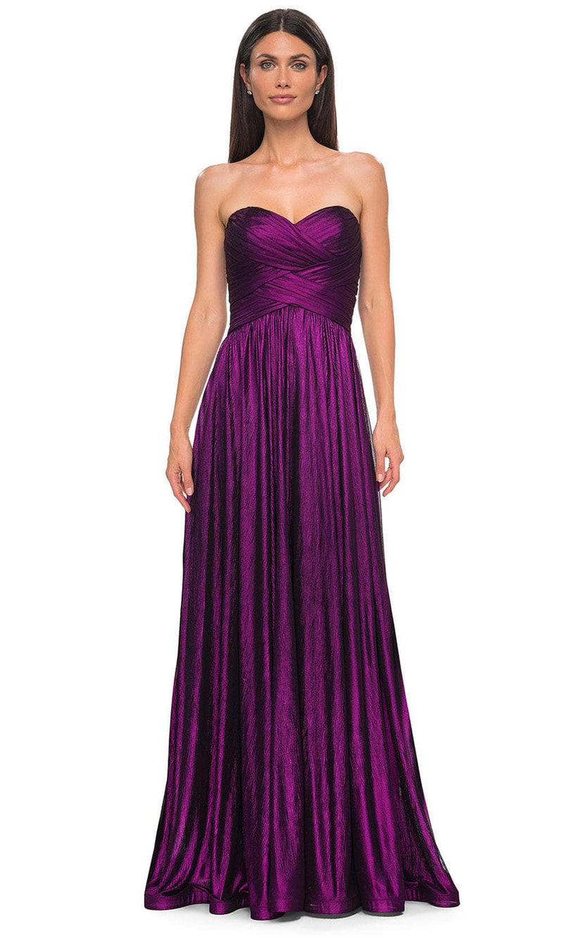 La Femme 32382 Metallic Chiffon Sweetheart Evening Gown
