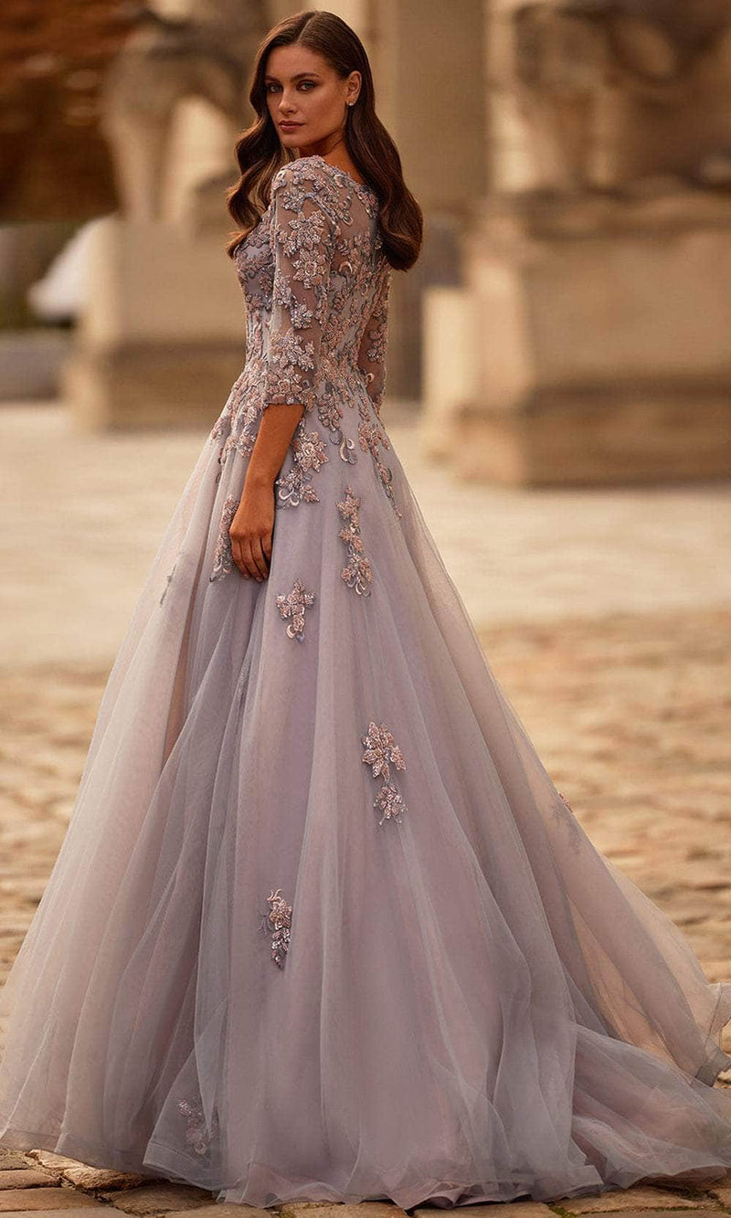 La Femme 32605 Floral Applique A-Line Evening Gown