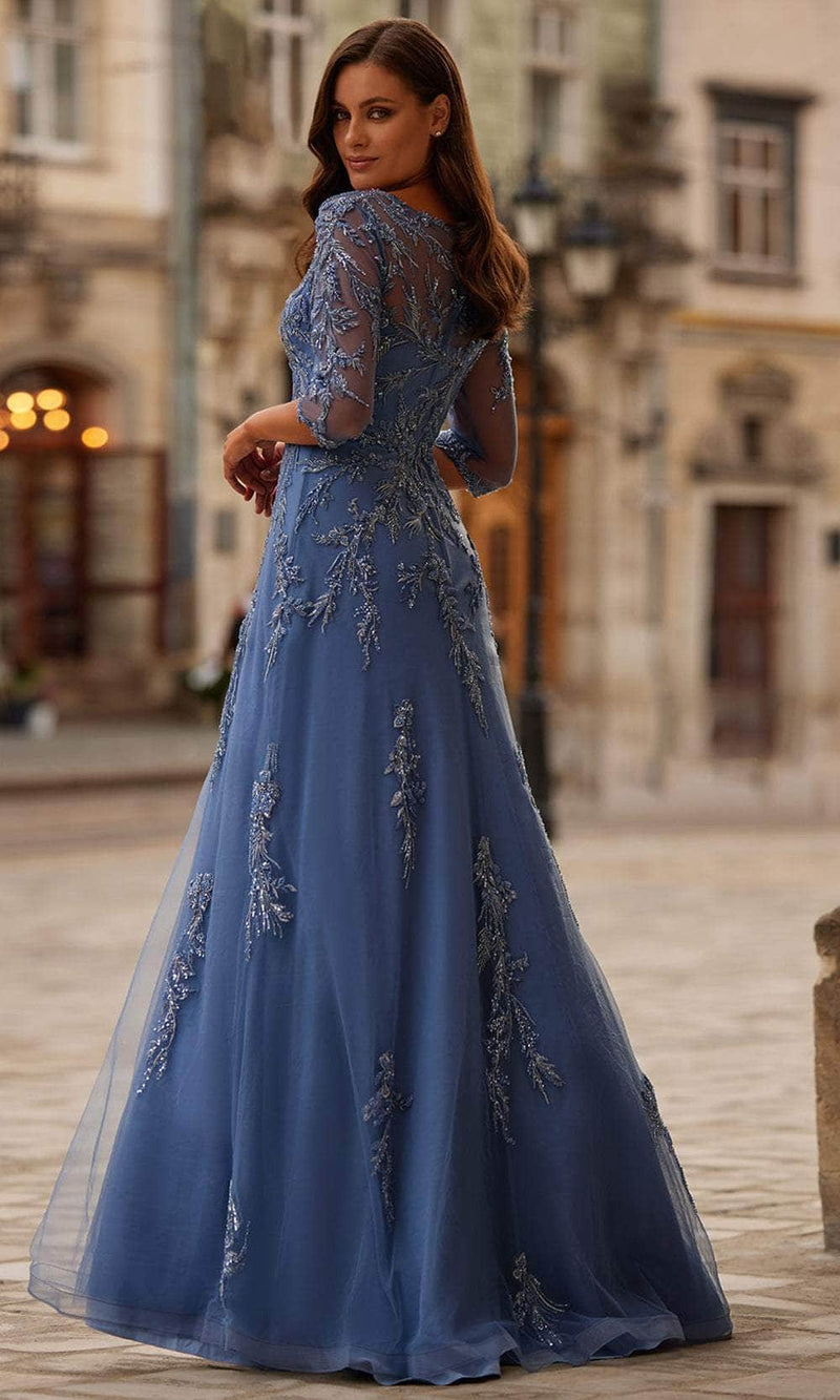 La Femme 32612 Embroidered Bateau Neck Evening Gown