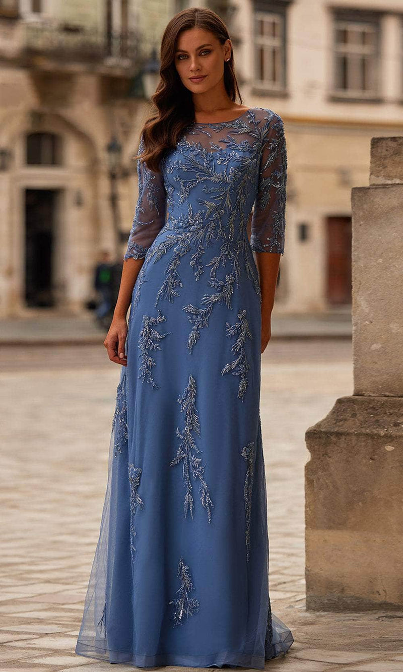 La Femme 32612 Embroidered Bateau Neck Evening Gown