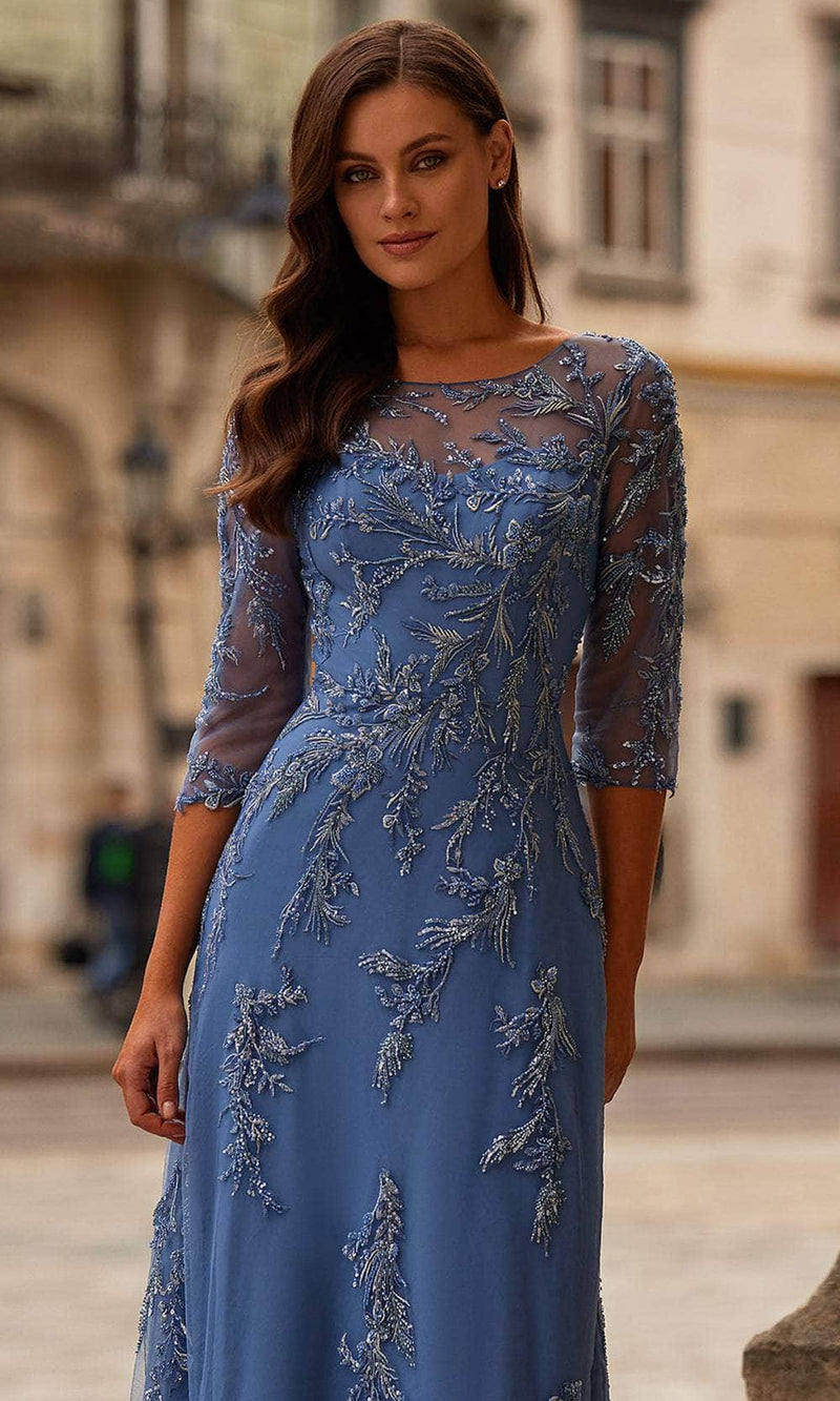 La Femme 32612 Embroidered Bateau Neck Evening Gown
