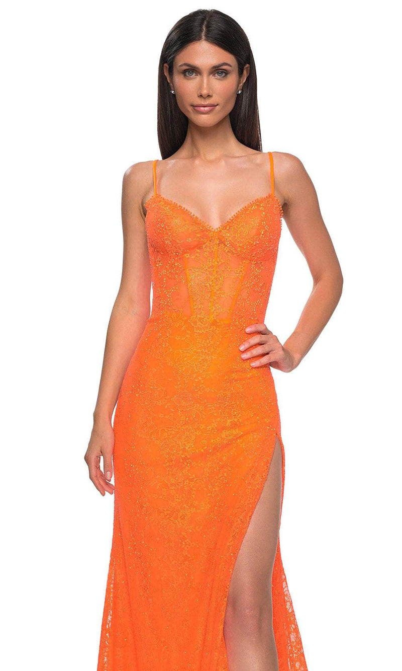 La Femme 32671 Lace Rhinestone Detail Prom Gown