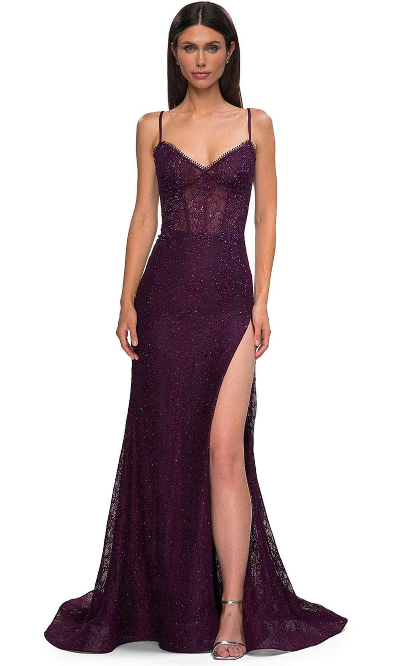 La Femme 32671 Lace Rhinestone Detail Prom Gown