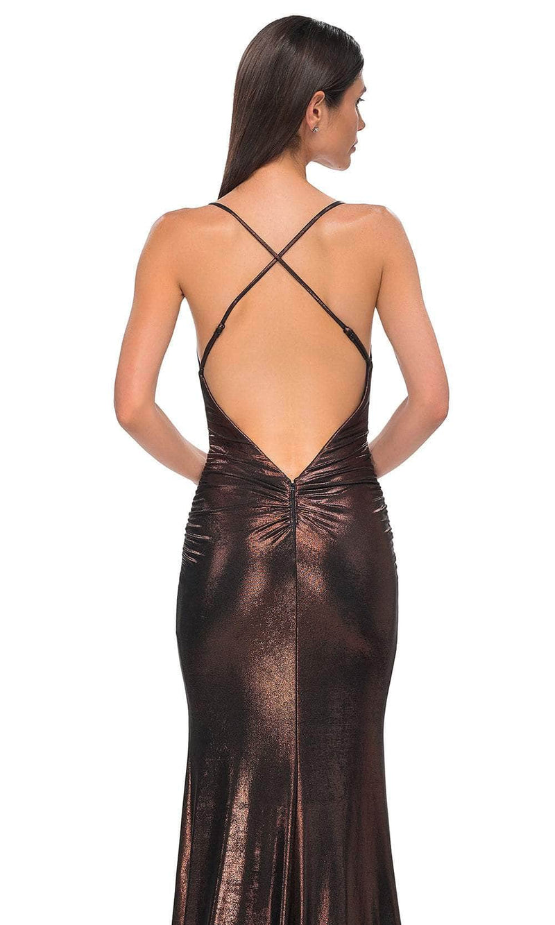La Femme 32782 Sleeveless Brushed Metallic Prom Gown