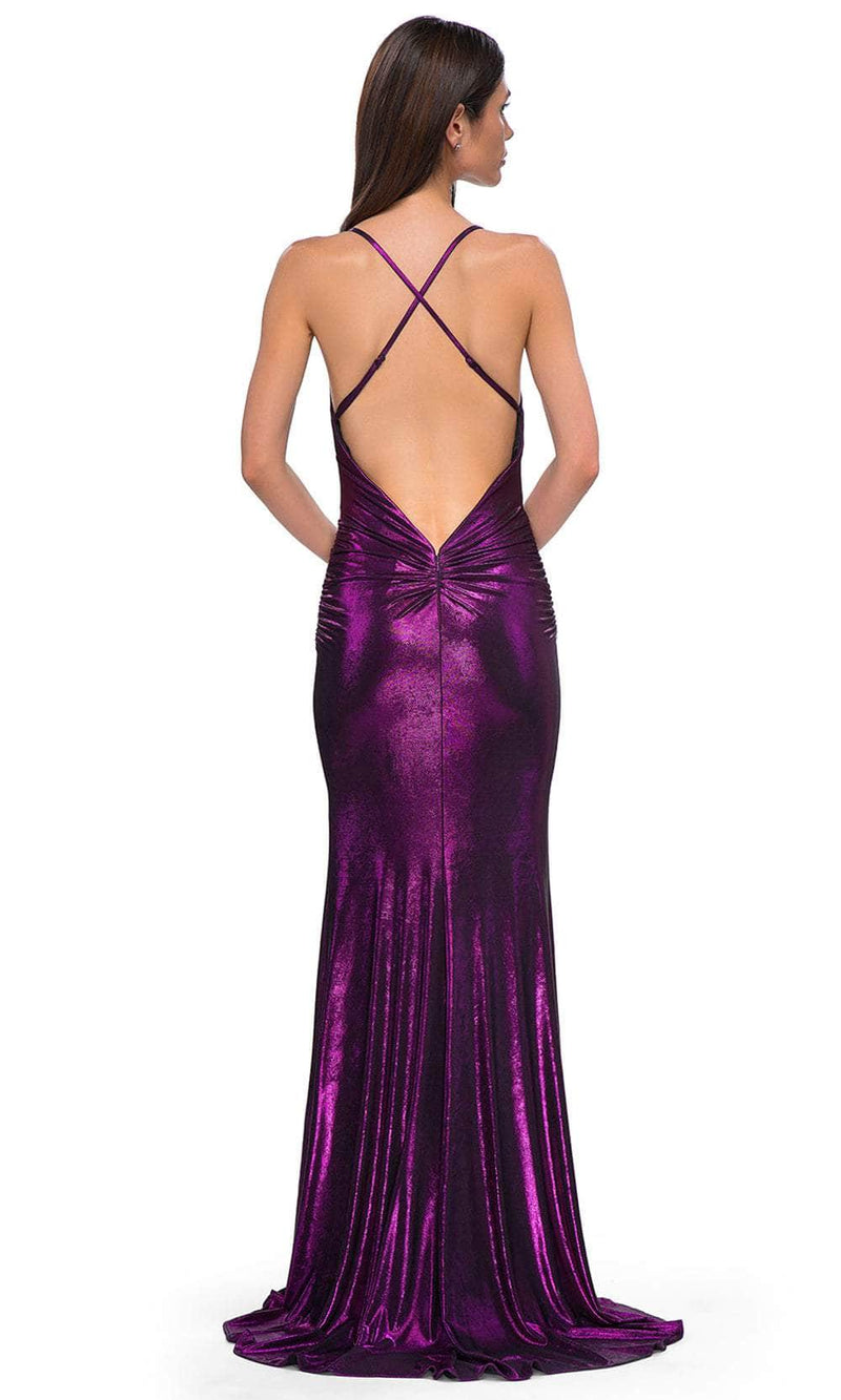 La Femme 32782 Sleeveless Brushed Metallic Prom Gown