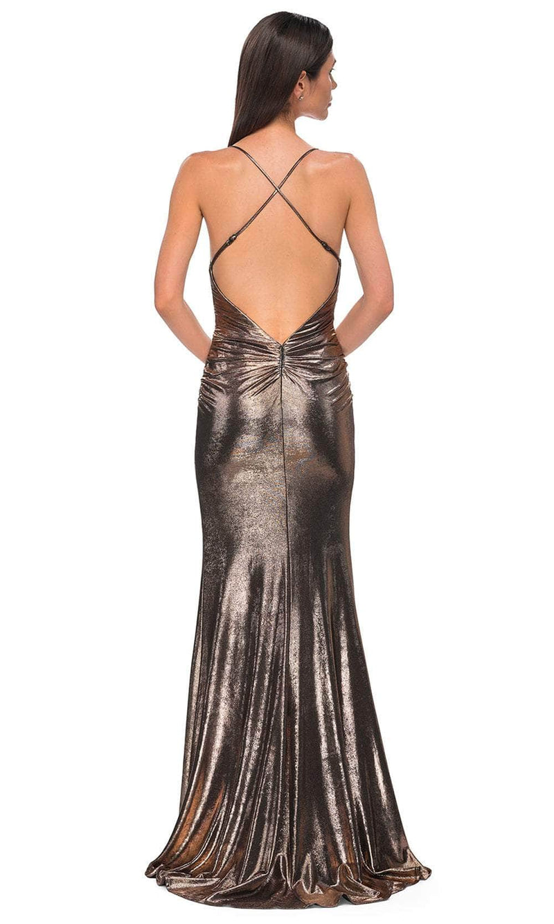 La Femme 32782 Sleeveless Brushed Metallic Prom Gown