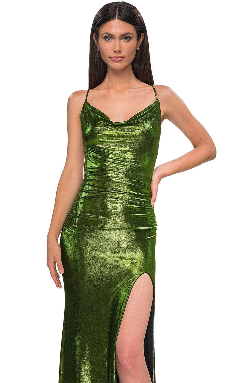 La Femme 32782 Sleeveless Brushed Metallic Prom Gown