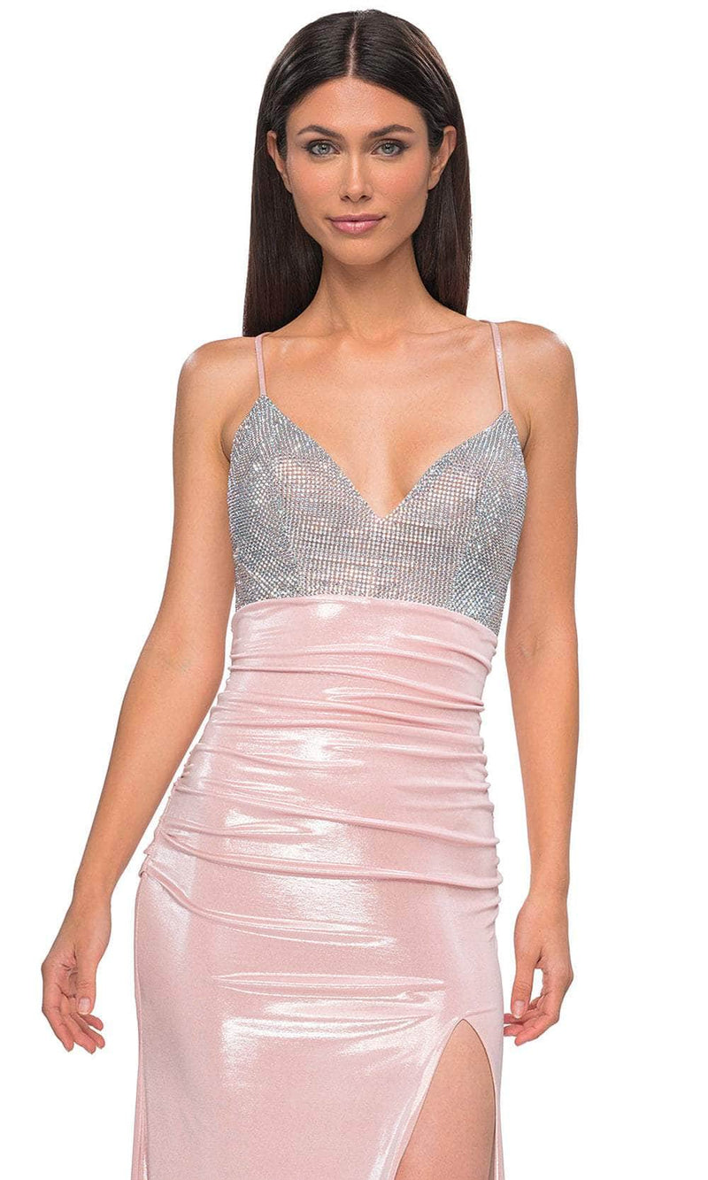 La Femme 32793 Ruched Skirt Lace-Up Back Prom Gown