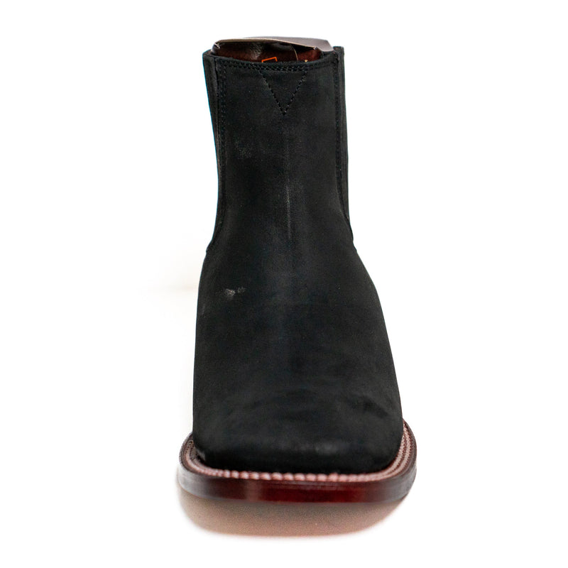 Los Altos Men's Boot Wide Square Toe Nobuck Black Leather Sole - Nobuck Black
