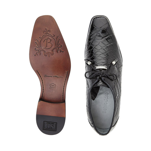Belvedere Lago Black Genuine Crocodile Dress Shoe