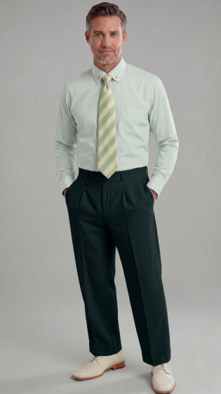 Mens Wide Leg Pants Classic Fit Pleated Pants in Color "Hunter Green" 20.5 inch bottom Pants come lined to the knee.