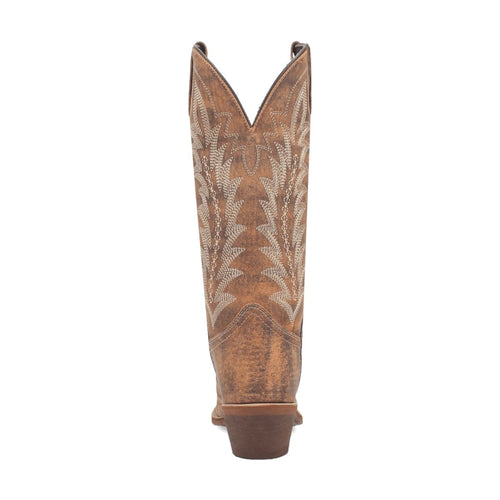 Laredo Emmylee women's boots. Tan leather with a snip toe, V-shaped shaft, and contrasting stitching.