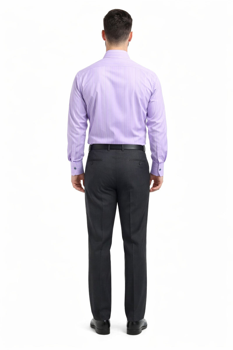 Lavender Men's French Cuff Dress Shirt Set with Tonal Stripe, Tie & Hanky