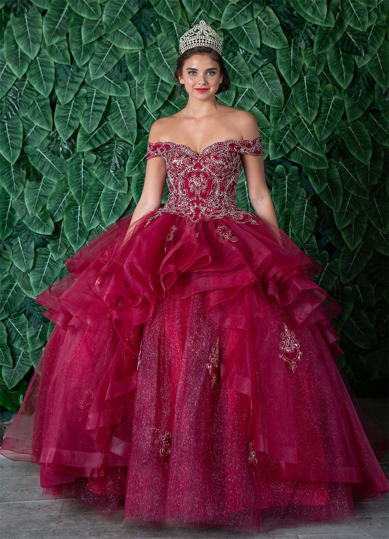 Layered Off-Shoulder Glitter QuinceaƱera Dress by Calla KY-018383
