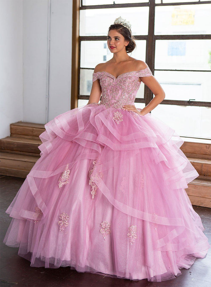 Layered Off-Shoulder Glitter QuinceaƱera Dress by Calla KY-018383