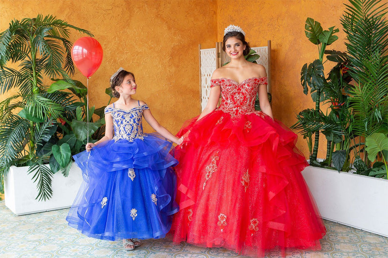 Layered Off-Shoulder Glitter QuinceaƱera Dress by Calla KY-018383
