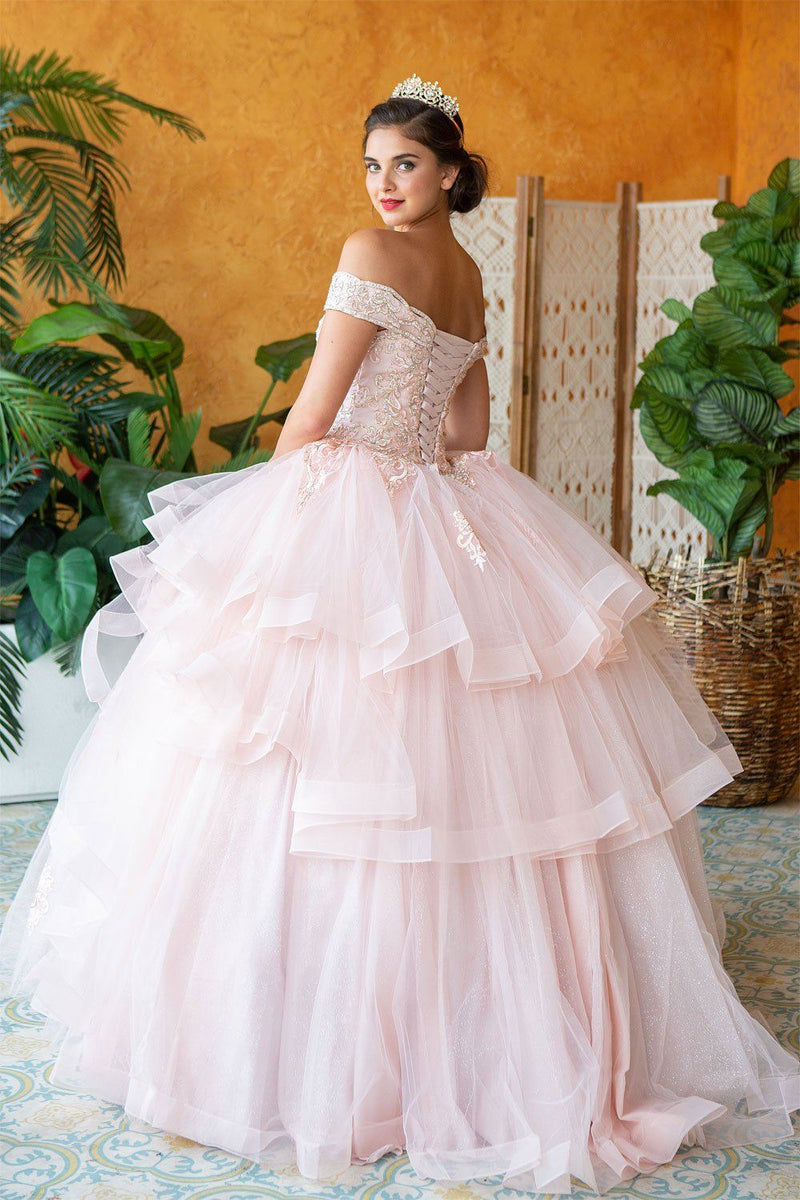 Layered Off-Shoulder Glitter QuinceaƱera Dress by Calla KY-018383
