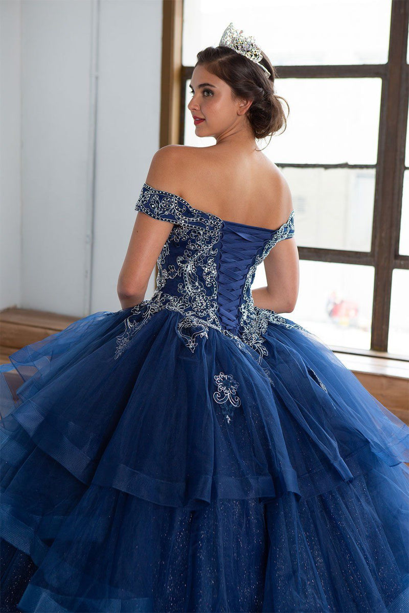 Layered Off-Shoulder Glitter QuinceaƱera Dress by Calla KY-018383