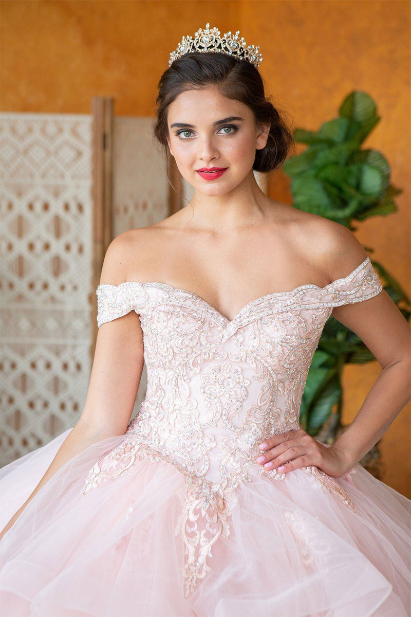 Layered Off-Shoulder Glitter QuinceaƱera Dress by Calla KY-018383