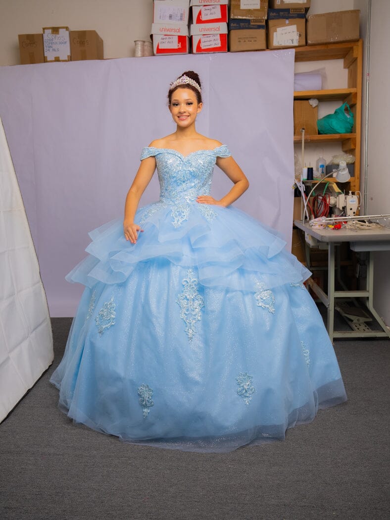 Layered Off-Shoulder Glitter QuinceaƱera Dress by Calla KY-018383
