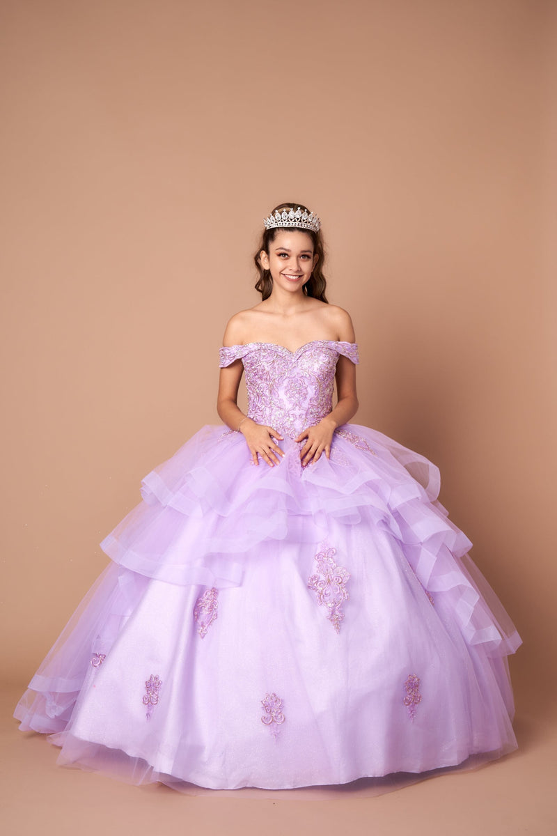 Layered Off-Shoulder Glitter QuinceaƱera Dress by Calla KY-018383