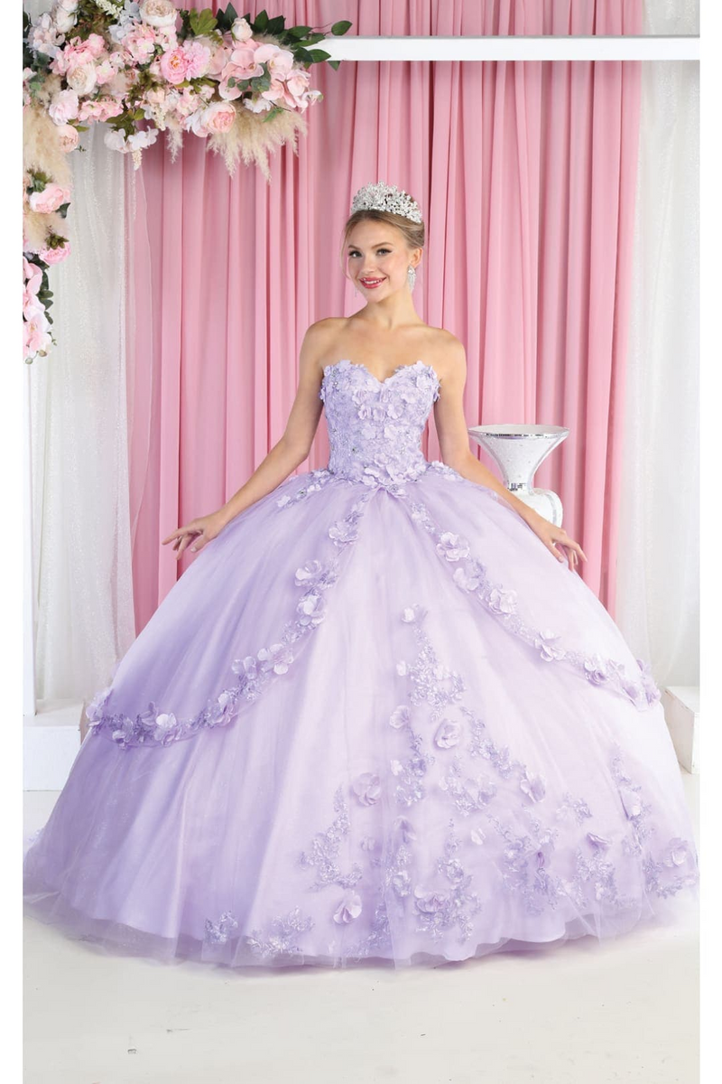 Strapless Sweetheart Floral Applique Ball Gown