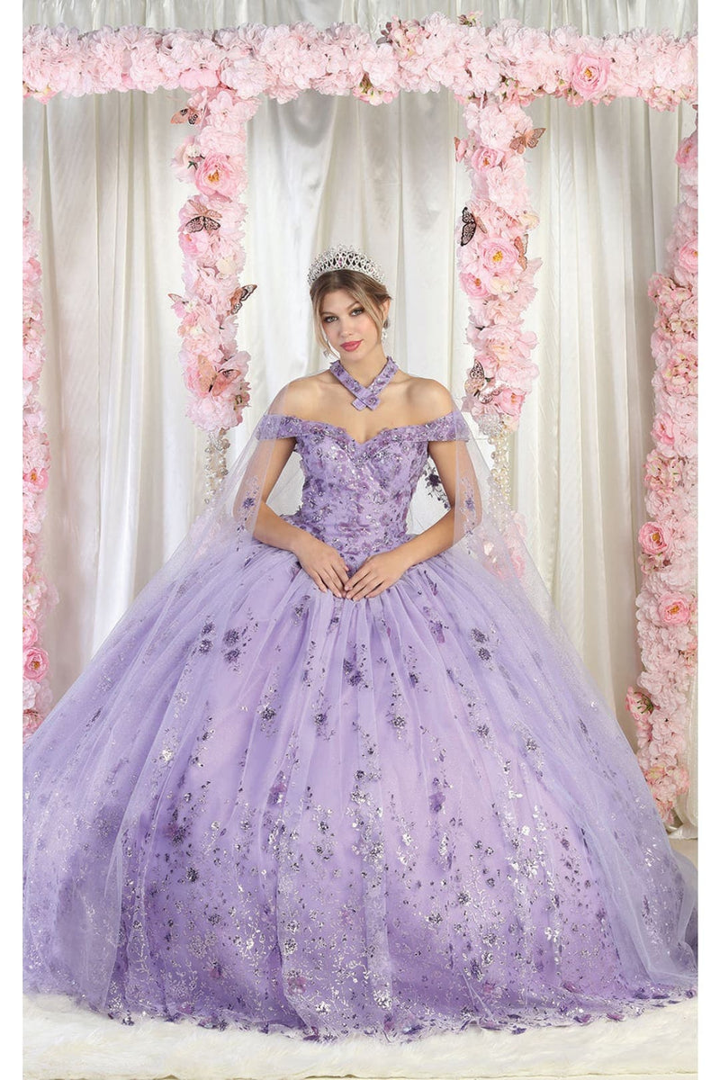 Quinceanera Dress Ball Gown W/ Cape 3D Floral Mesh by Layla K LK202
