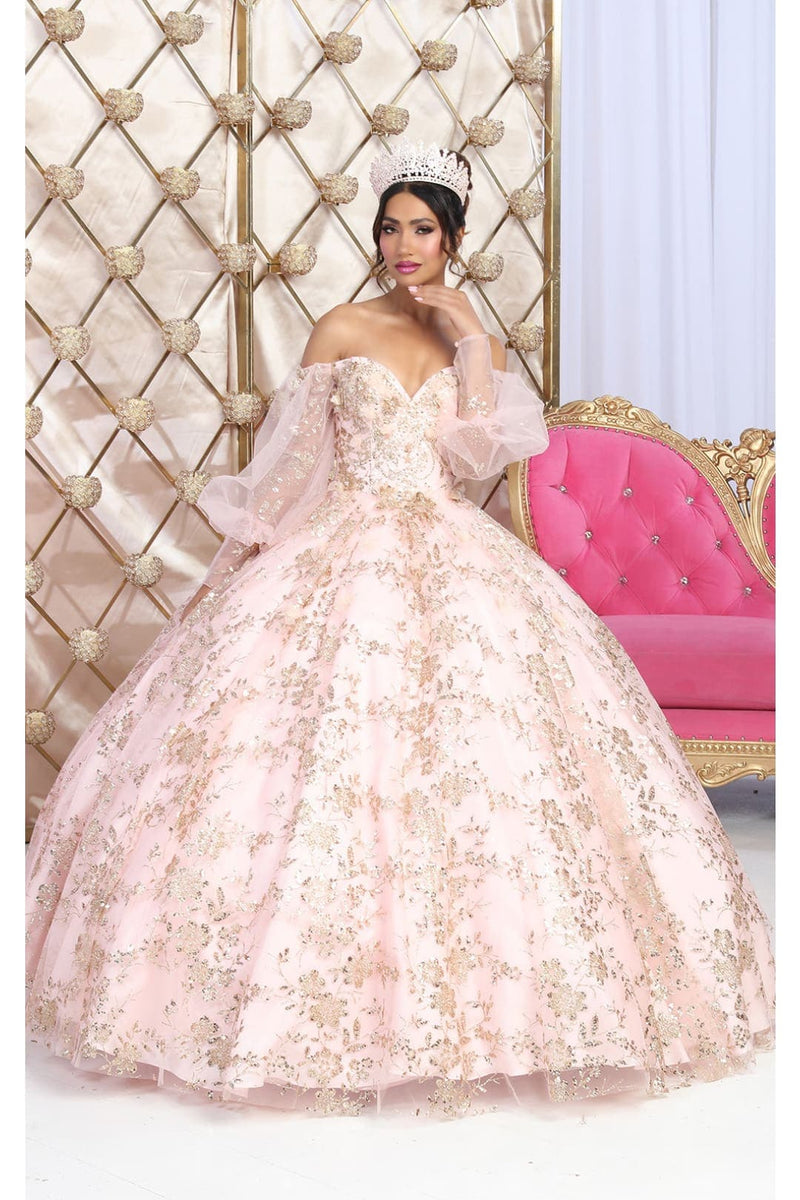 Layla K LK206 Sparkling Off Shoulder Puff Sleeves Quince Ball Gown