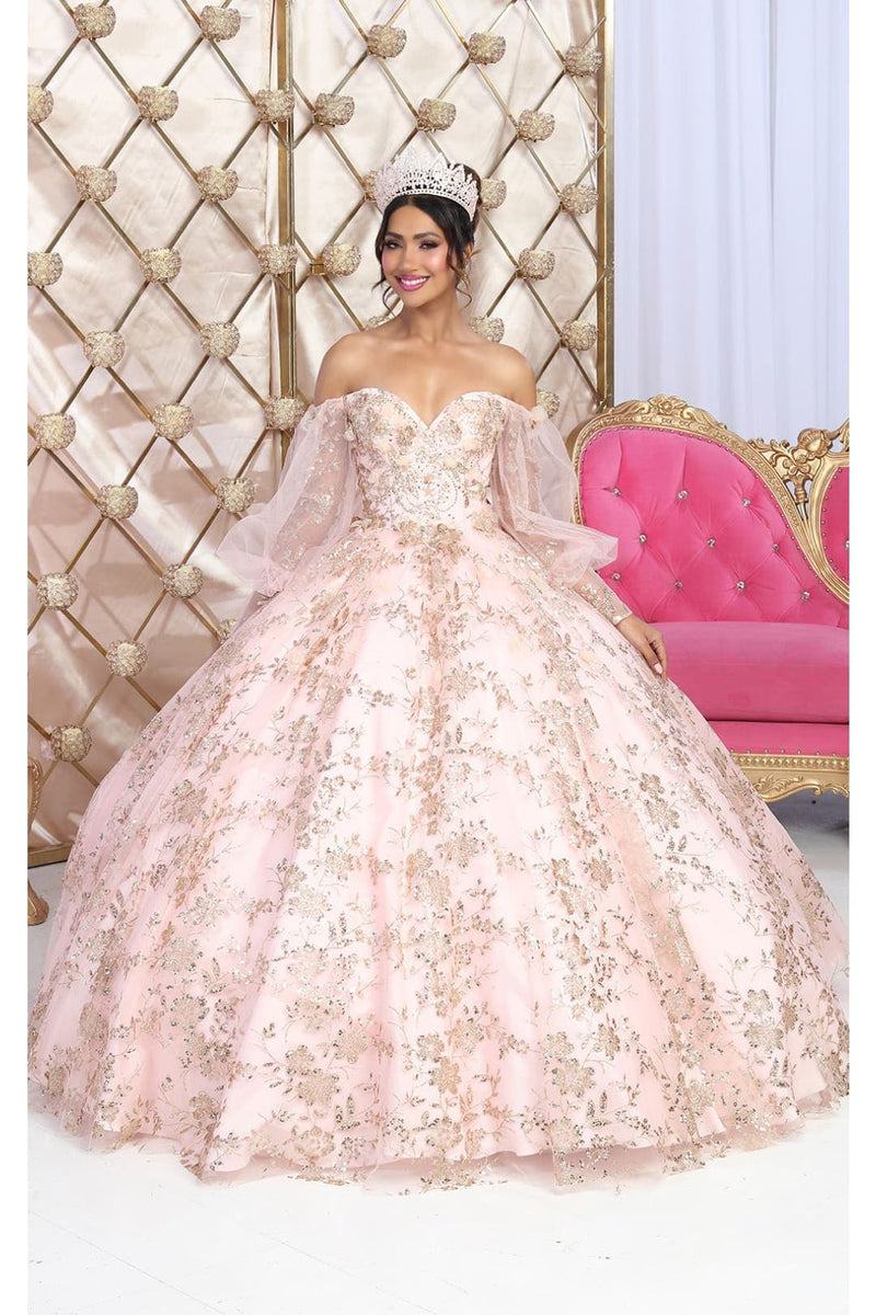 Layla K LK206 Sparkling Off Shoulder Puff Sleeves Quince Ball Gown