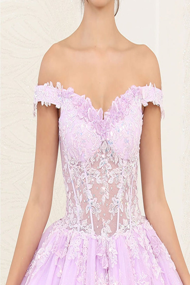 Layla K LK254 Off-Shoulder Glitter Embellished Lilac Quince Ball Gown