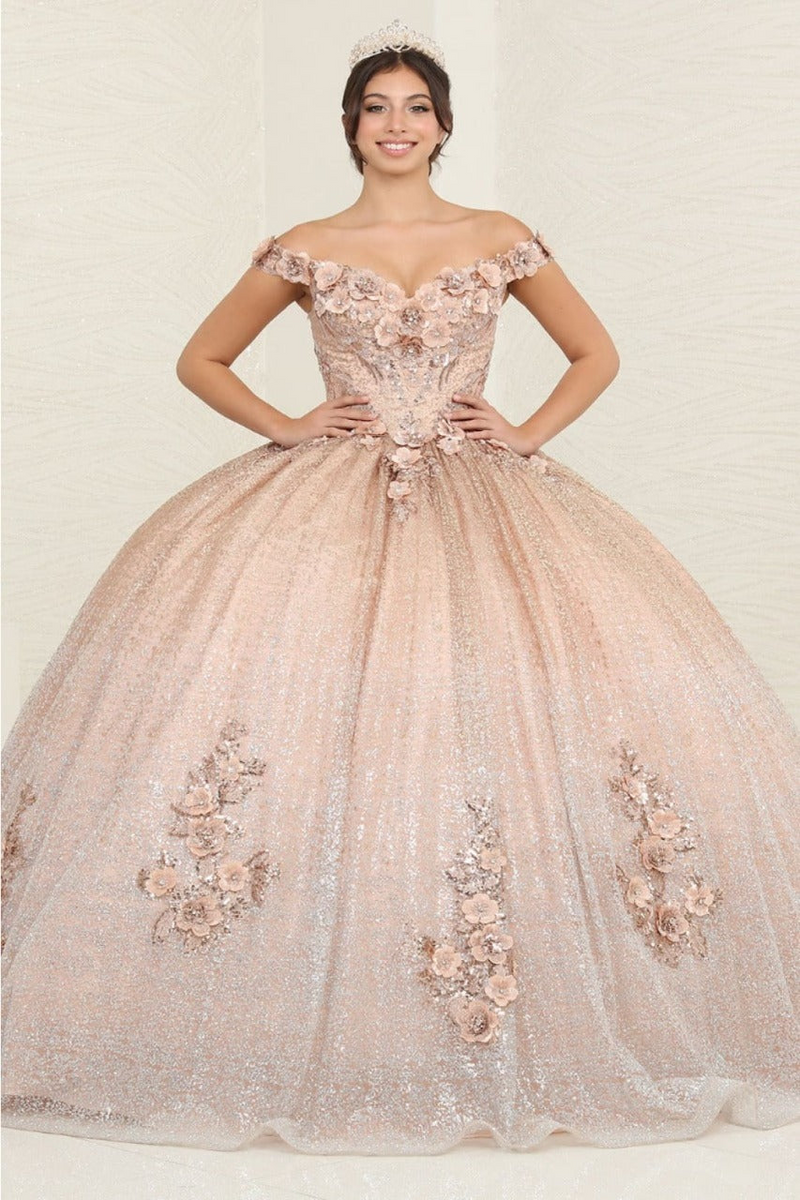 Layla K LK255 Champagne Off-Shoulder Quince Gown with Detachable Tail