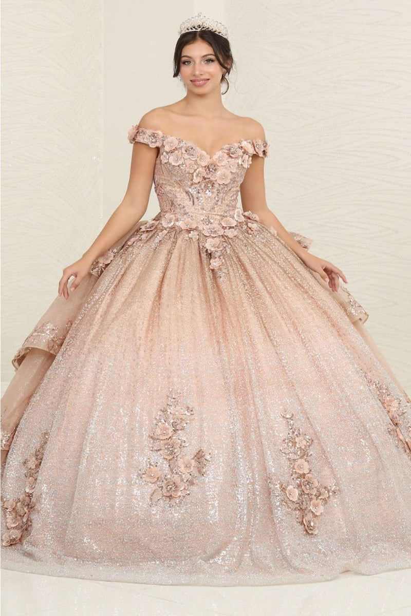 Layla K LK255 Champagne Off-Shoulder Quince Gown with Detachable Tail