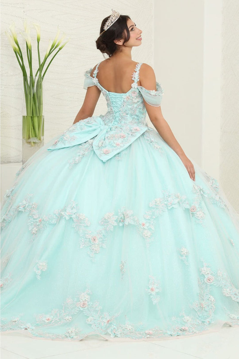 Layla K LK258 V-neck Mint Floral Masquerade Ball Gown