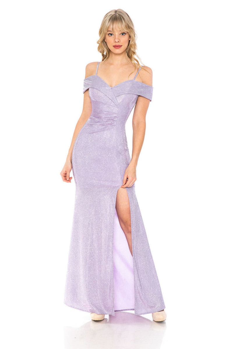 Lenovia 5213 Cold Shoulder Metallic Slit Long Red Carpet Evening Dress-New Collection