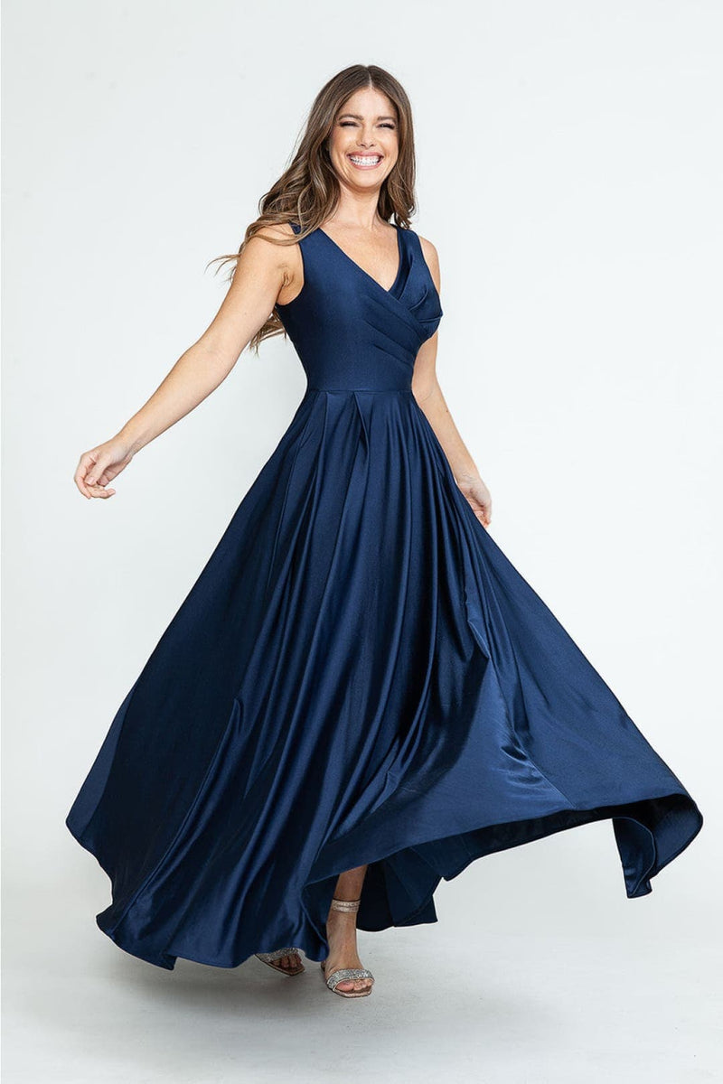Lenovia 5242 Side Pockets A-line Shiny Long Simple Formal Evening Gown