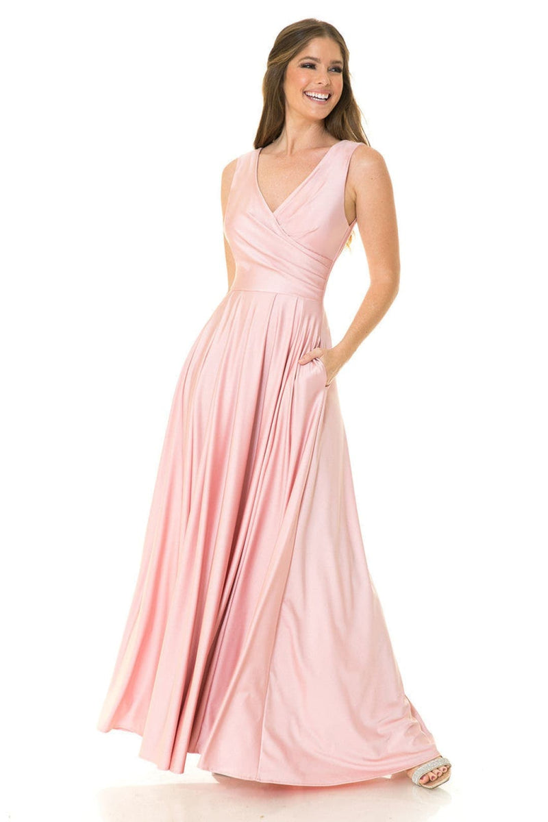 Lenovia 5242 Side Pockets A-line Shiny Long Simple Formal Evening Gown