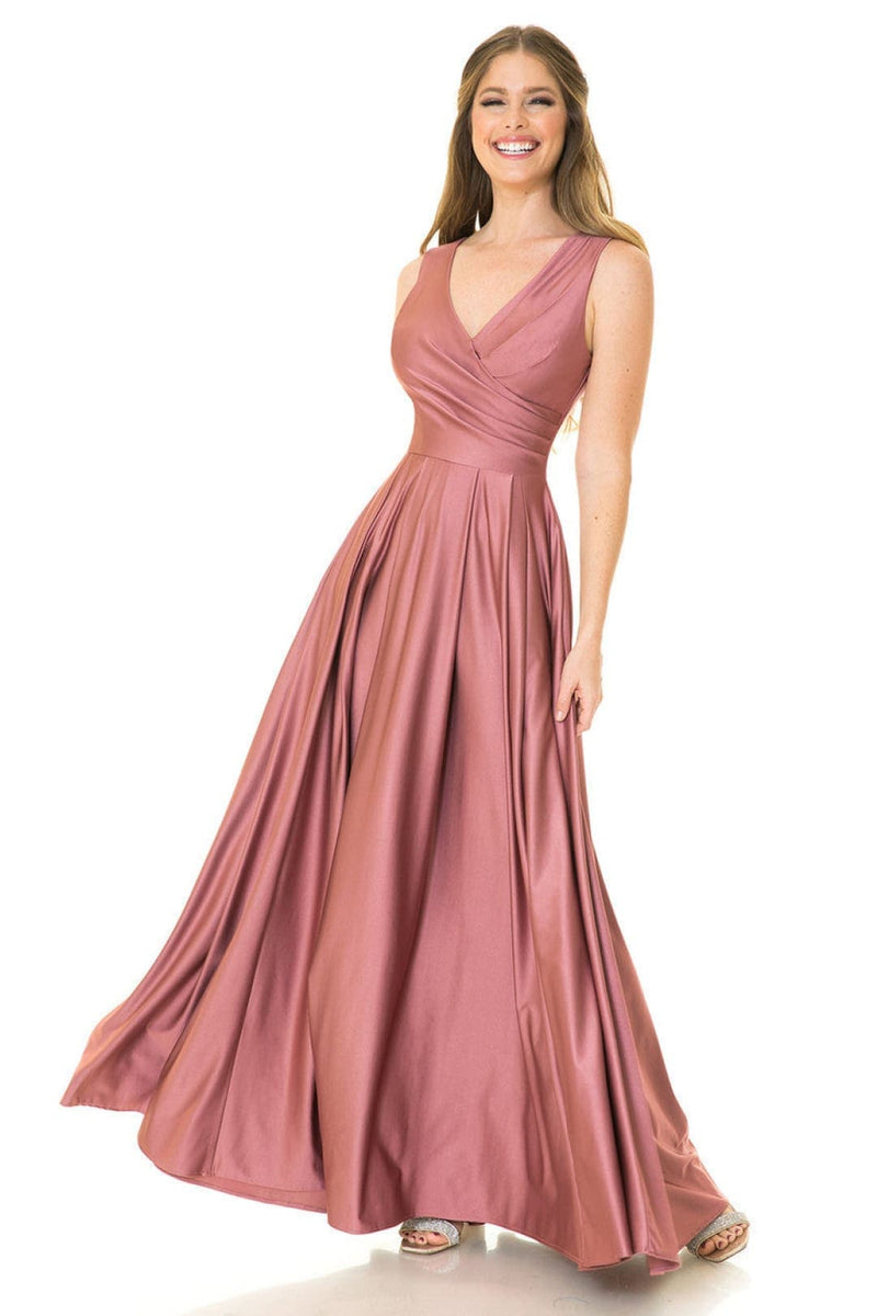 Lenovia 5242 Side Pockets A-line Shiny Long Simple Formal Evening Gown