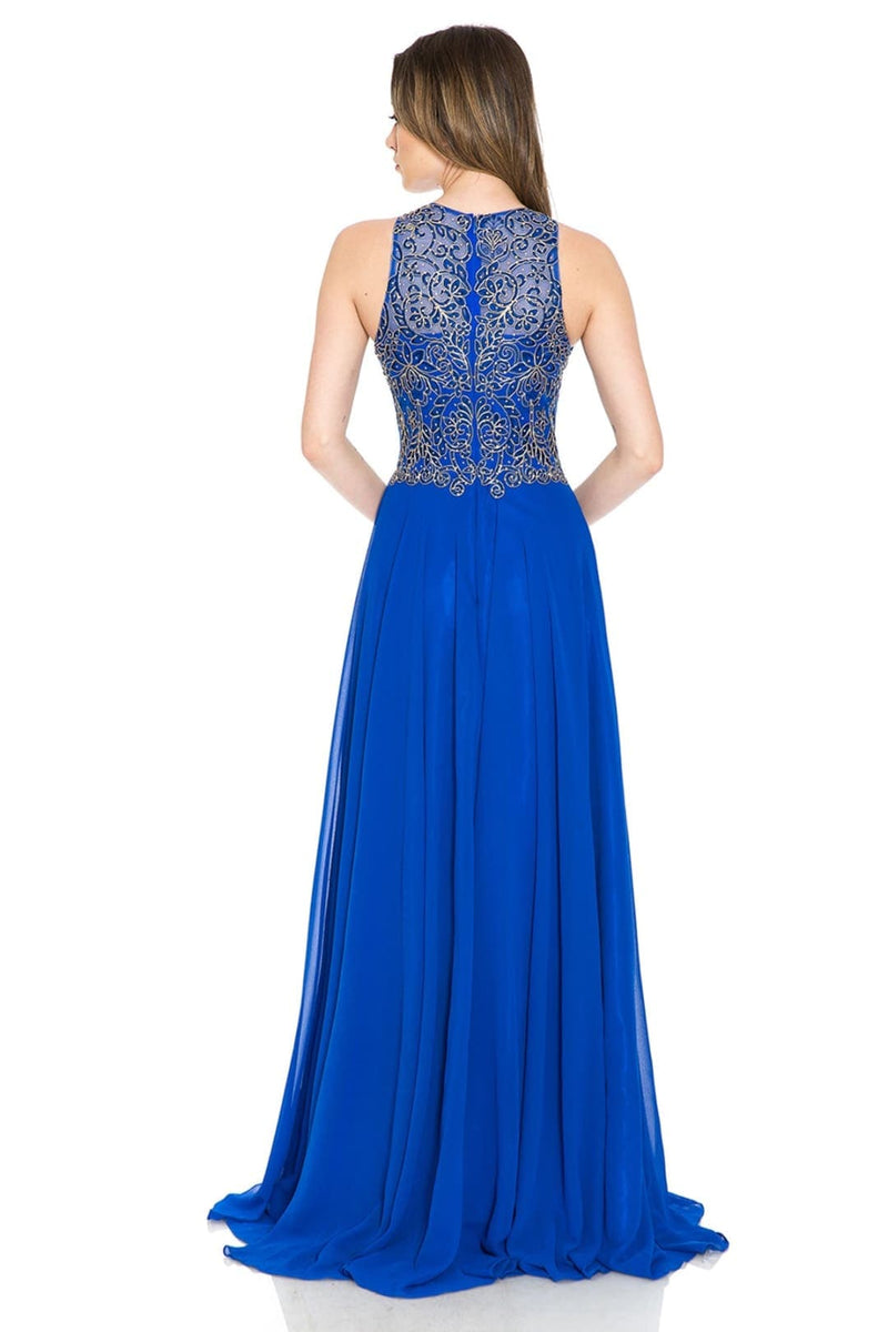 Lenovia 8169 Sleeveless Halter Long Embroidered Formal Gown