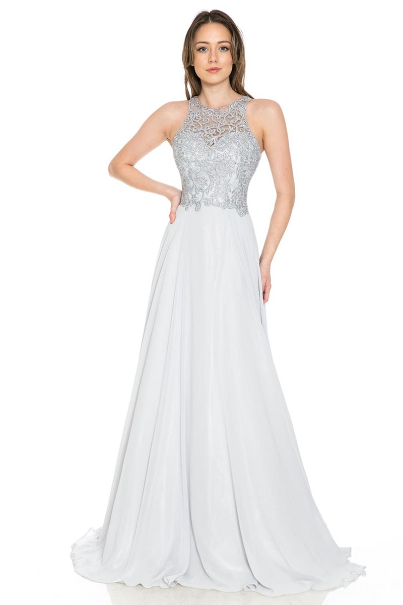 Lenovia 8169 Sleeveless Halter Long Embroidered Formal Gown